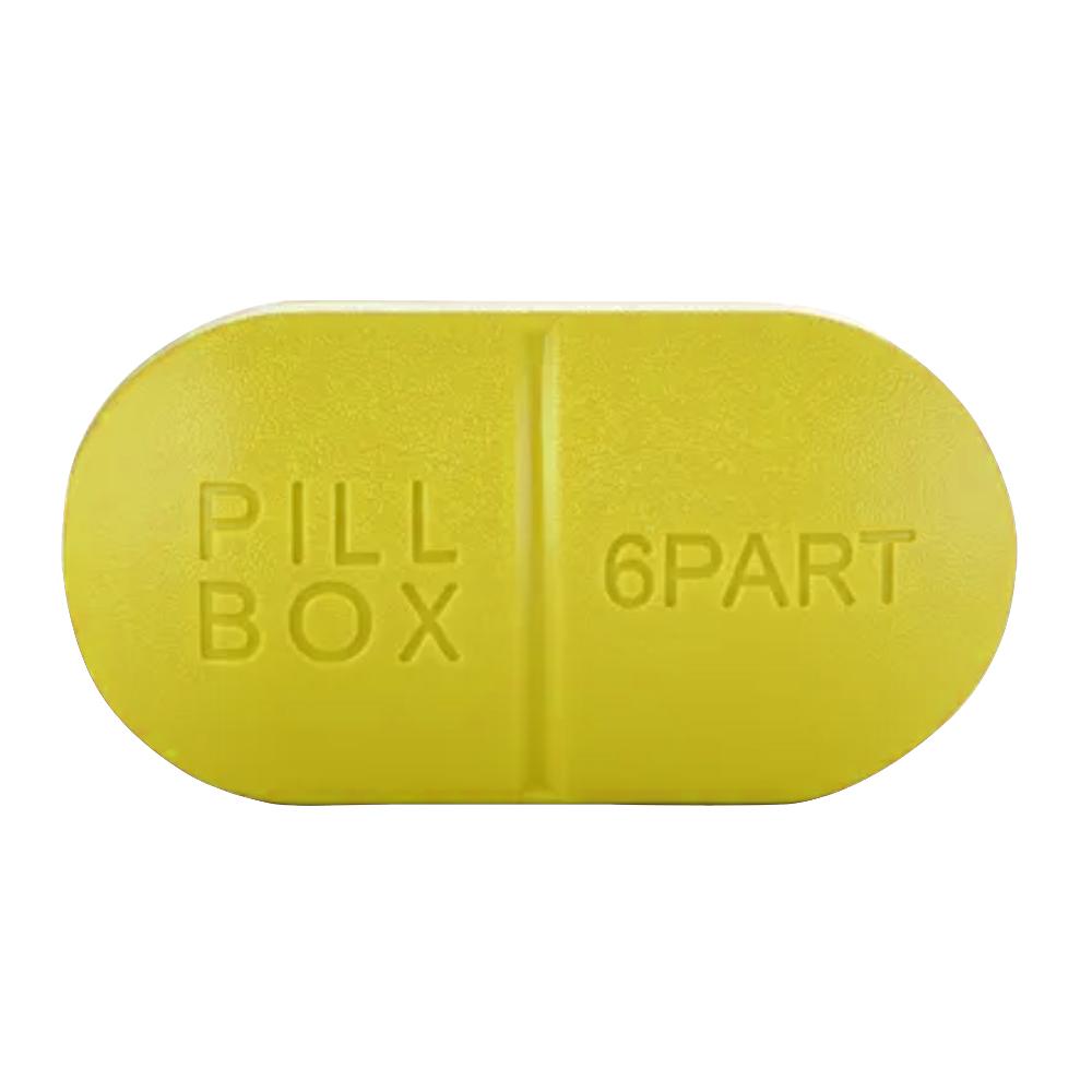 Sporter - Oval Pill Box with 6 Part Compartment - Yellow