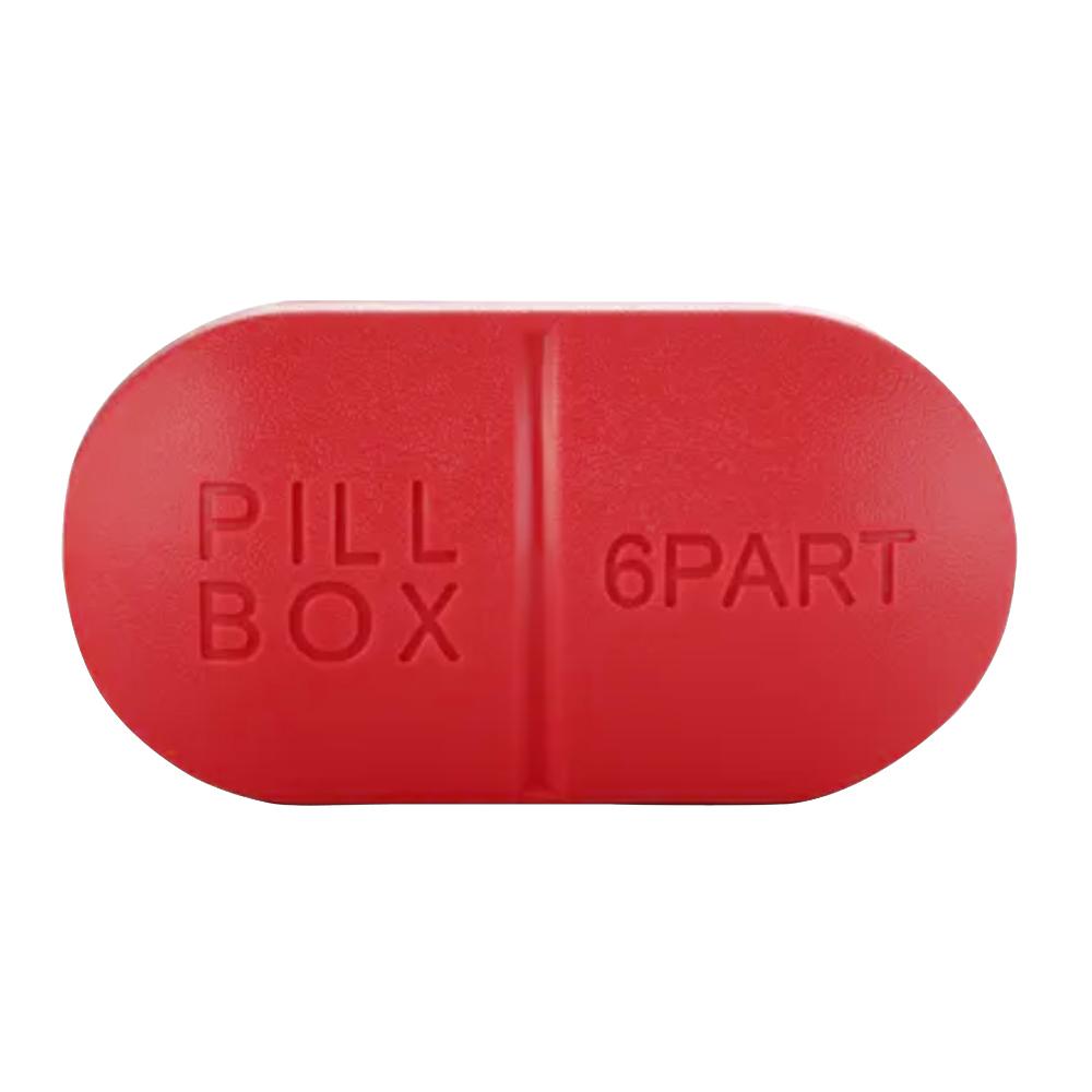 Sporter - Oval Pill Box with 6 Part Compartment - Red