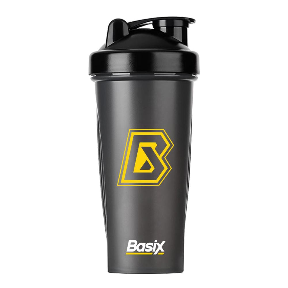 Basix Nutrition - Shaker Bottle - Black Transparent with Yellow Logo - 600 ML