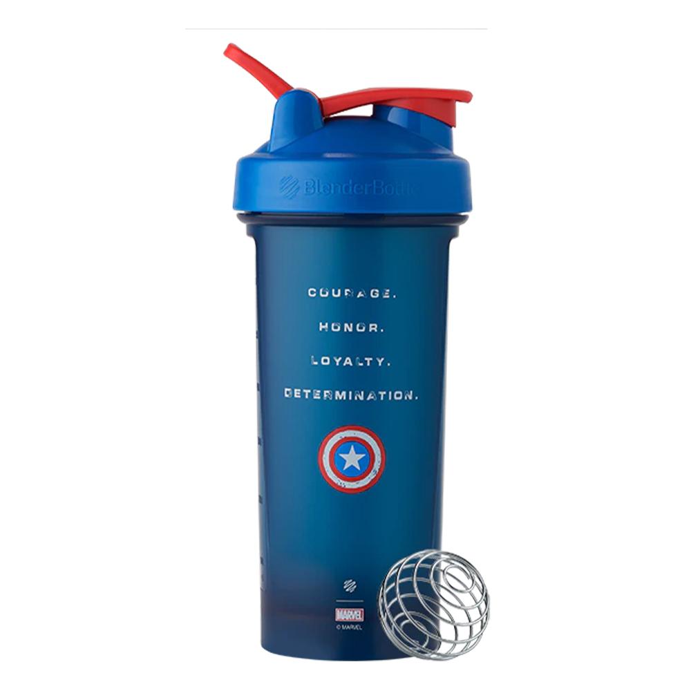 Blender Bottle - Hero Elite Series - Courage,Honor,Loyalty,Determination - Captain America - Color Blue 28 Oz