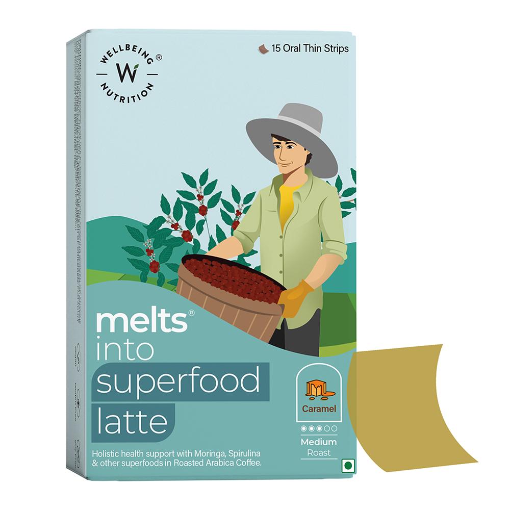 Wellbeing Nutrition - Melts Into - Slim Superfood Latte Caramel Medium Roast - 15 Oral Thin Strips