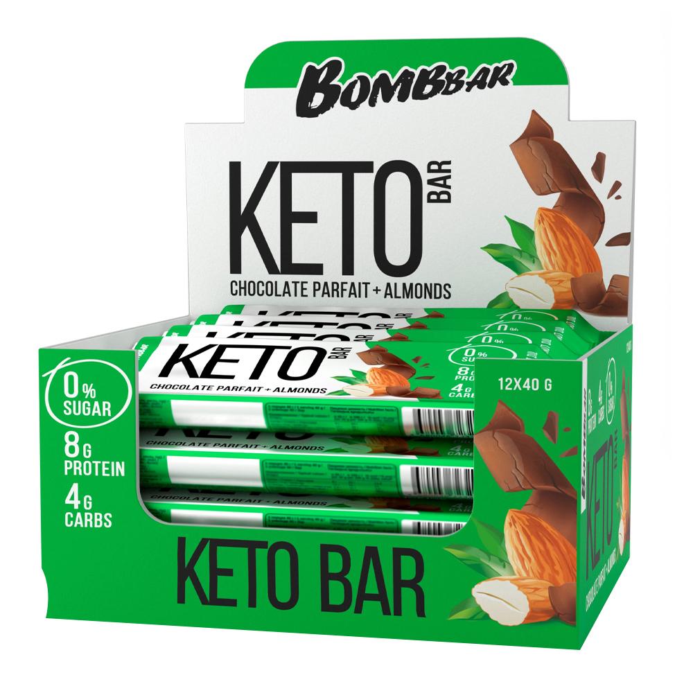 BombBar - Keto Bar Tropical - Chocolate Parfait and Almond - Box of 12