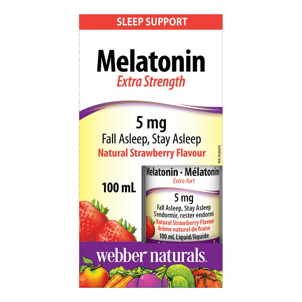 Webber Naturals - Melatonin 5 mg - Extra Strength Liquid - Natural Strawberry - 100 ml