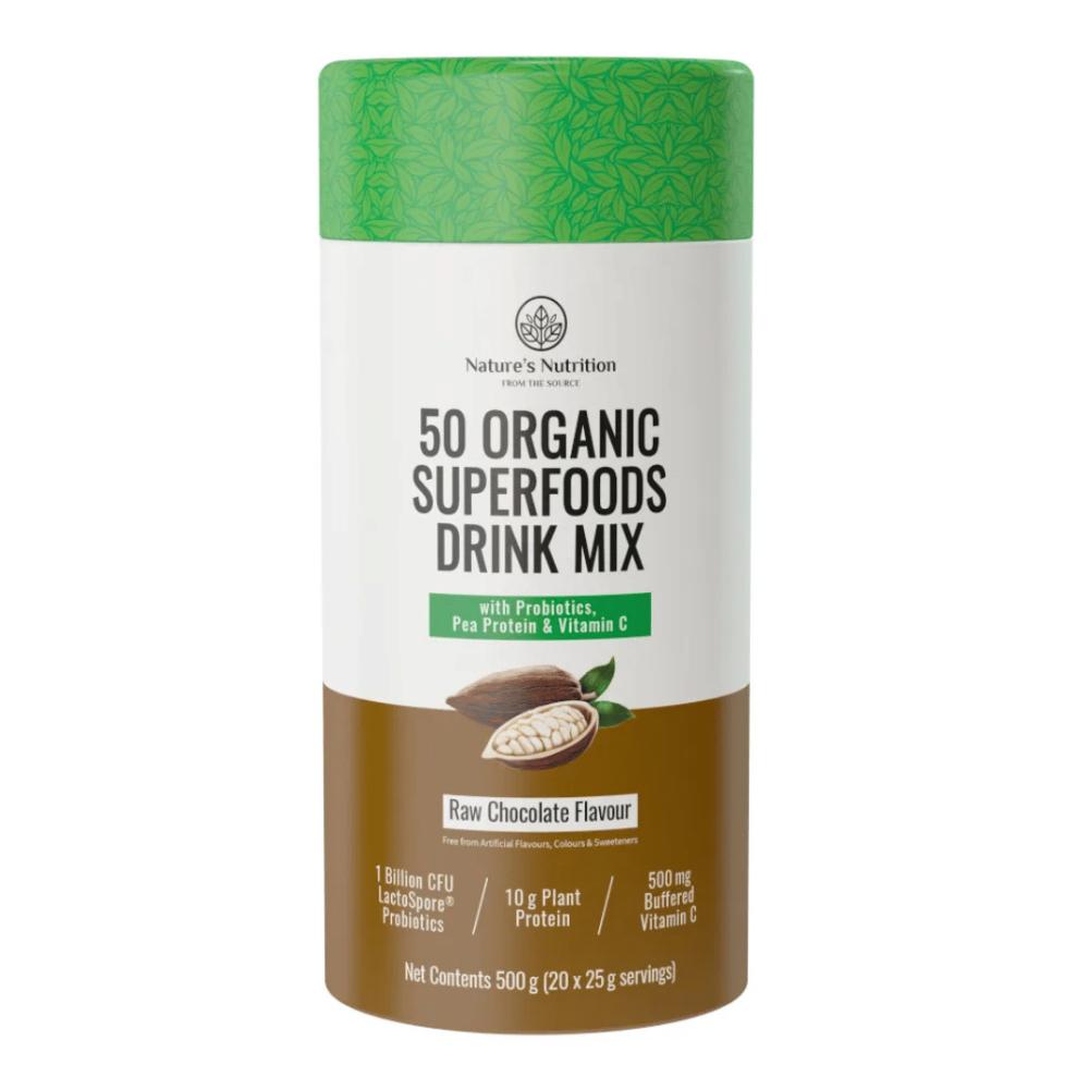 Nature's Nutrition - 50 Organic Superfoods Drink Mix - Raw Chocolate - 500 Grams